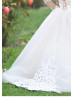 Long Sleeves Ivory Lace Tulle Illusion Neck Floor Length Flower Girl Dress